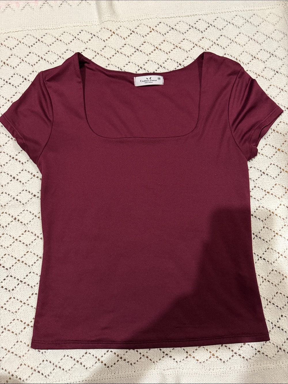 Women's Square Neck Short Sleeve Top - Burgundy